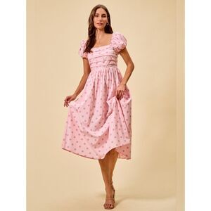 SO ME Cotton Pink Polka Dot Puff-Sleeve Princess Dress sz Large